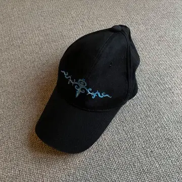 Y2K 블랙캡 파란색 자수 디자인 스냅백