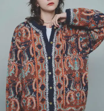 ungrid 부클레 총 패턴 자카드 니트 가디건