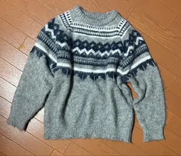 anyonemore 노르딕 무늬 루즈 라운드넥 니트 그레이