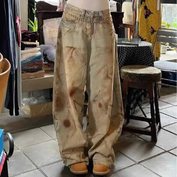 머드 워시 더티 가공 와이드 데님 페인트 오염 가공 그런지 y2k