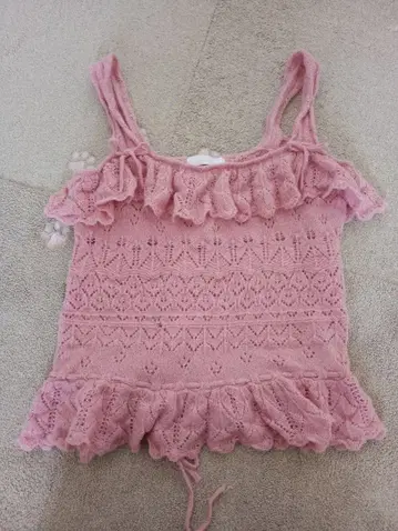 핑크하우스 백 레이스업 니트 뷔스티에 핑크색