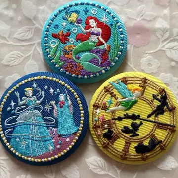 디즈니 자수 캔뱃지 비스킷 2 아리엘 신데렐라 팅커벨