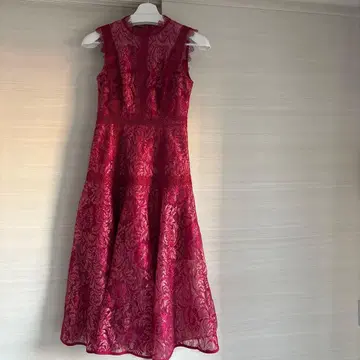 ERUKEI 와인 레드 레이스 드레스