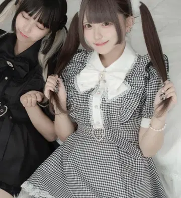 Pal elfy 파루엘피 메이드풍 콤비네이즌 하운드투스 체크 패턴 셋업