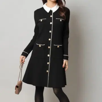 카라부착 2way 레이스 트리밍 니트 원피스