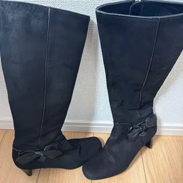 et vous 블랙 롱 부츠 리본 포함