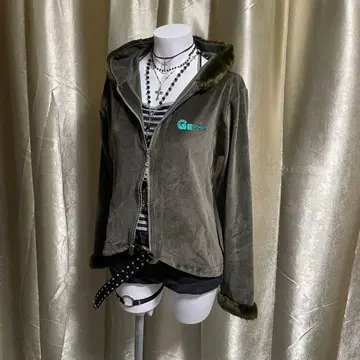 벨로아 후드티 더블 지퍼 인조 모피 헤이세이 갸루 y2k 일본제