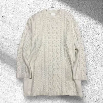 [ H&M ] 니트 원피스 스웨터 울 혼방 아란 무늬 무릎 기장 L