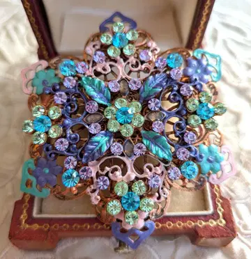 핑크 보라색 민트 그린 파스텔톤 에나멜 블루 반짝이는 비쥬 플라워 브로치