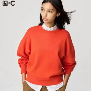[ 새상품급 ] 유니클로C 완판 컬러 스무스 코튼 크루넥 스웨터 오렌지