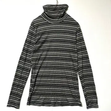 와코루 보더 터틀넥 M 긴팔 티셔츠 블랙 그레이 im