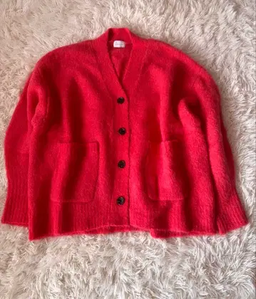 그린라벨 알파카믹스 샤기 V넥 가디건