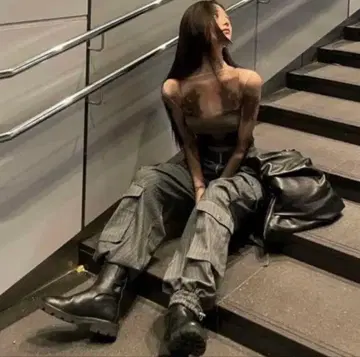 melt the lady 로우 웨이스트 카고 팬츠 그레이