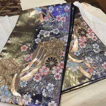고쇼구루마와 벚꽃 순수 실크 니시진 후쿠로 오비 후리소데에 최적