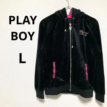 플레이보이 여성용 긴팔 집업 후드티 블랙 핑크 L