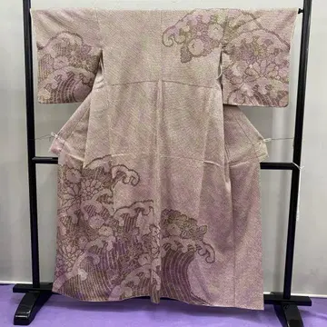 6743 총시보리 호몬기 기모노 순수 실크 보라색 말차색