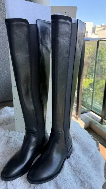 hiand 블랙 니하이 부츠 합성 피혁제