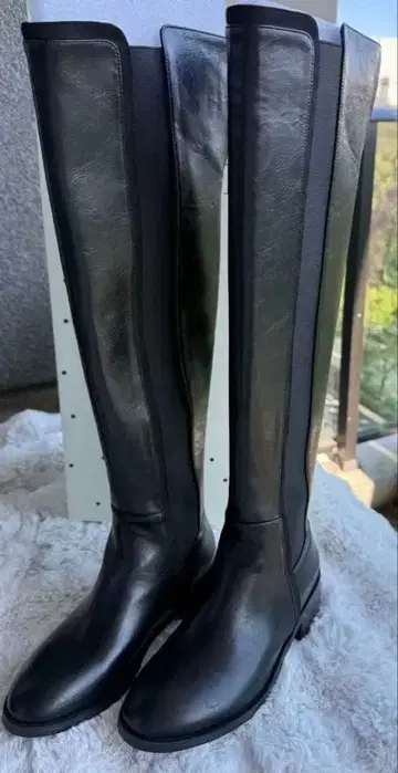 hiand 블랙 니하이 부츠 합성 피혁제