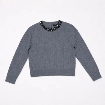 23구 울 100% 비쥬 장식 리브 니트 스웨터 그레이 38