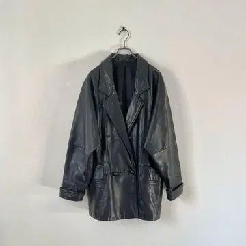 빈티지 양가죽 재킷, 양가죽, 가죽, 블랙, 더블, 오버 실루엣