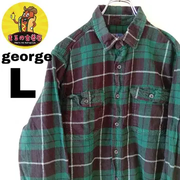 USA 구제 의류 george 플란넬 셔츠 L 그린 블랙 체크