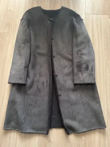 그레이 보아 롱 코트 리버서블