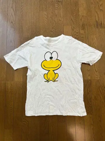 90s 명랑 개구리 뽕키치 T셔츠 L 상당 화이트 백 프린트