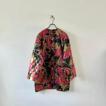 일본제 빈티지 노카라 자켓 스카프 패턴 퀼팅 태슬 L