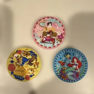 디즈니 자수 캔뱃지 세트 미녀와 야수, 슈가러쉬, 인어공주