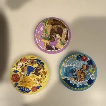 디즈니 캐릭터 자수 캔뱃지 3개 세트 모아나, 미녀와 야수, 라푼젤