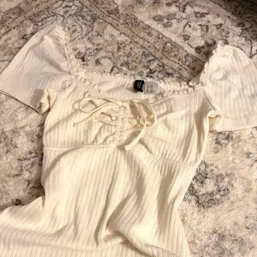 미니 원피스 리브 크림색 페어리코어 발레코어