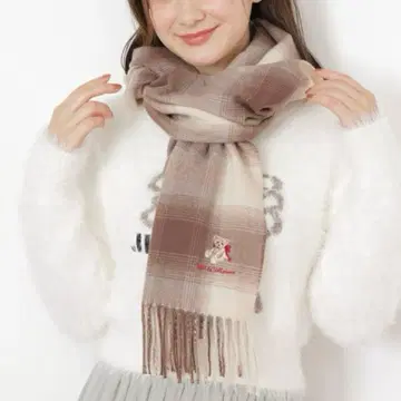 [ 새상품 ] 질 바이 질 스튜어트 Holiday 베어 자수 체크 스톨