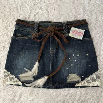 y2k 헤이세이 갸루 트랄라 데님 미니 스커트 페더 벨트 포함