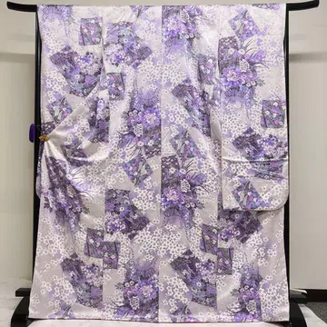 후리소데 모란 매화 연보라 국화 사슴 무늬 기모노 125tz