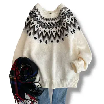 컨디션 최상 언타이틀 니트 울 크루넥 노르딕 무늬 M