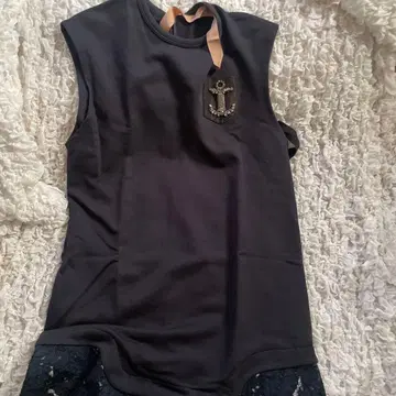 누메로 슬리브리스 미니 원피스 비쥬 레이스 마린