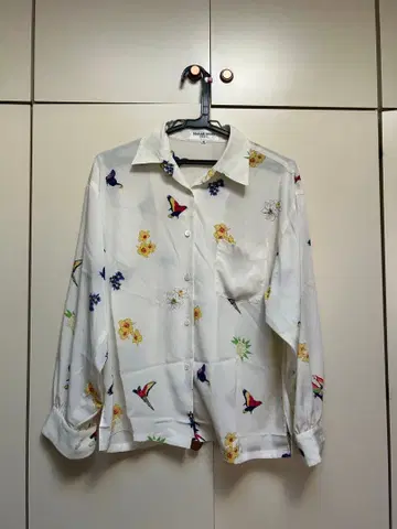 Hanae Mori 꽃과 나비 프린트 긴팔 셔츠 M