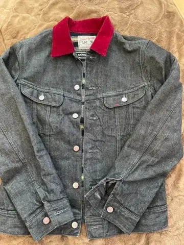 Lee storm rider 블랙 x 버건디 코듀로이 옷깃 데님 자켓