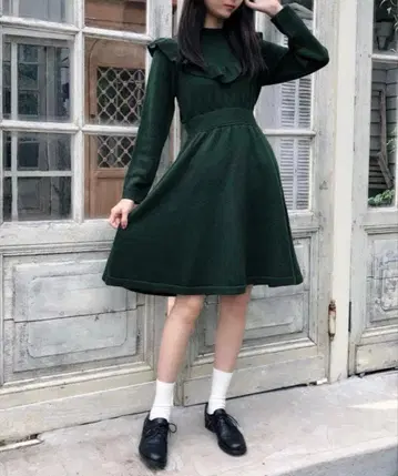 더블 차카 페프메아 원피스 니트 원피스 올리브 그린