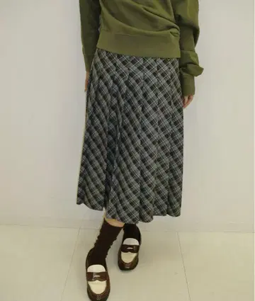 oriens JOURNAL STANDARD 플리츠 체크 스커트 블루