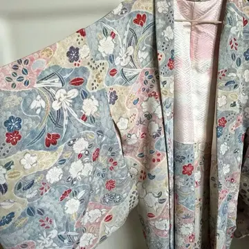 순수 실크 기모노 겉옷 코몬 크레이프 원단 캐주얼