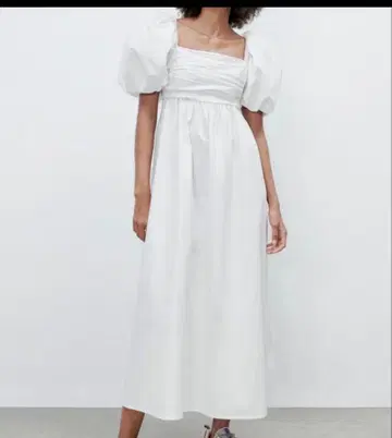 ZARA 드레이프 포플린 원피스 퍼프 슬리브 반팔 S