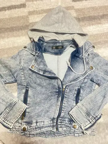 데님 라이더 자켓 후드 부착