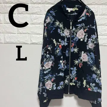 C [ L ] 집업 자켓 블랙 베이스 꽃무늬 캐주얼 스타일리시