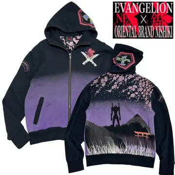 레어 에반게리온 니시키 콜라보 집업 후드티 초호기 별하늘 패턴 벚꽃 자수