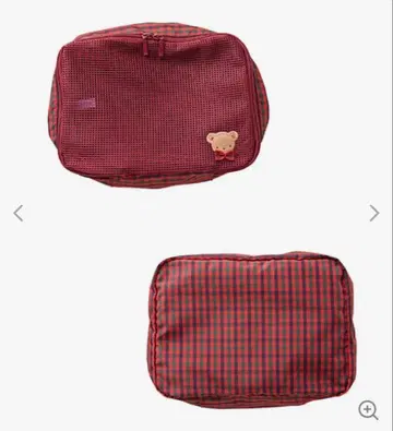 [미사용 새상품] 파미리아 파우치 빨간색 체크 (S)