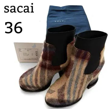 [컨디션 최상] sacai 사이드 고아 체크 울 숏부츠 36
