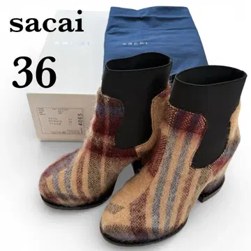 [컨디션 최상] sacai 사이드 고아 체크 울 숏부츠 36