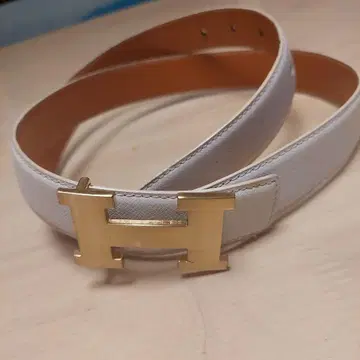 H 마크 화이트 가죽 H형 버클 벨트