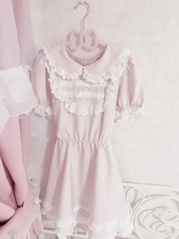 허니시나몬 사다리 리본 코튼 프릴 원피스